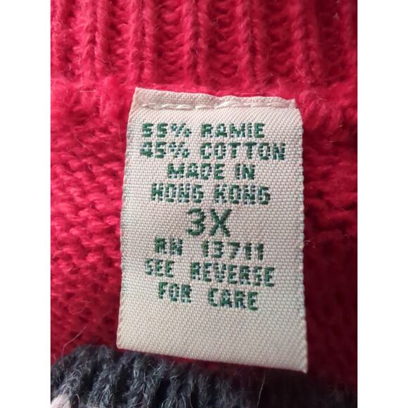 MARSH LANDING II Red Gray White Cotton Pullover Nordic Sweater Wome'n Size 3X - Picture 3 of 8